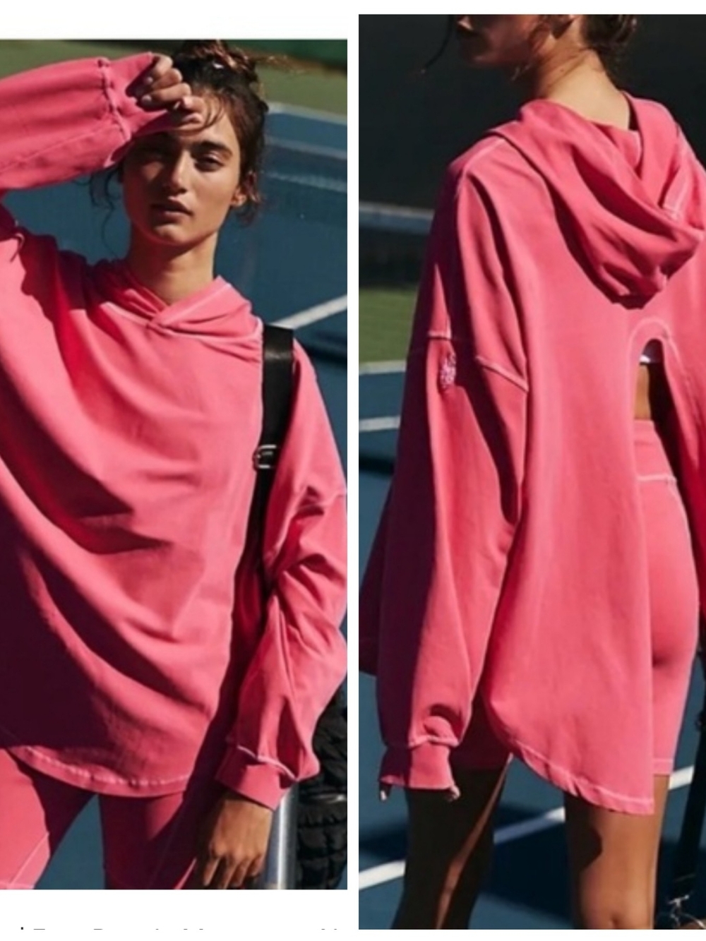 Free People New Flow Set Pink Oversized Hooded Sweatshirt Shorts